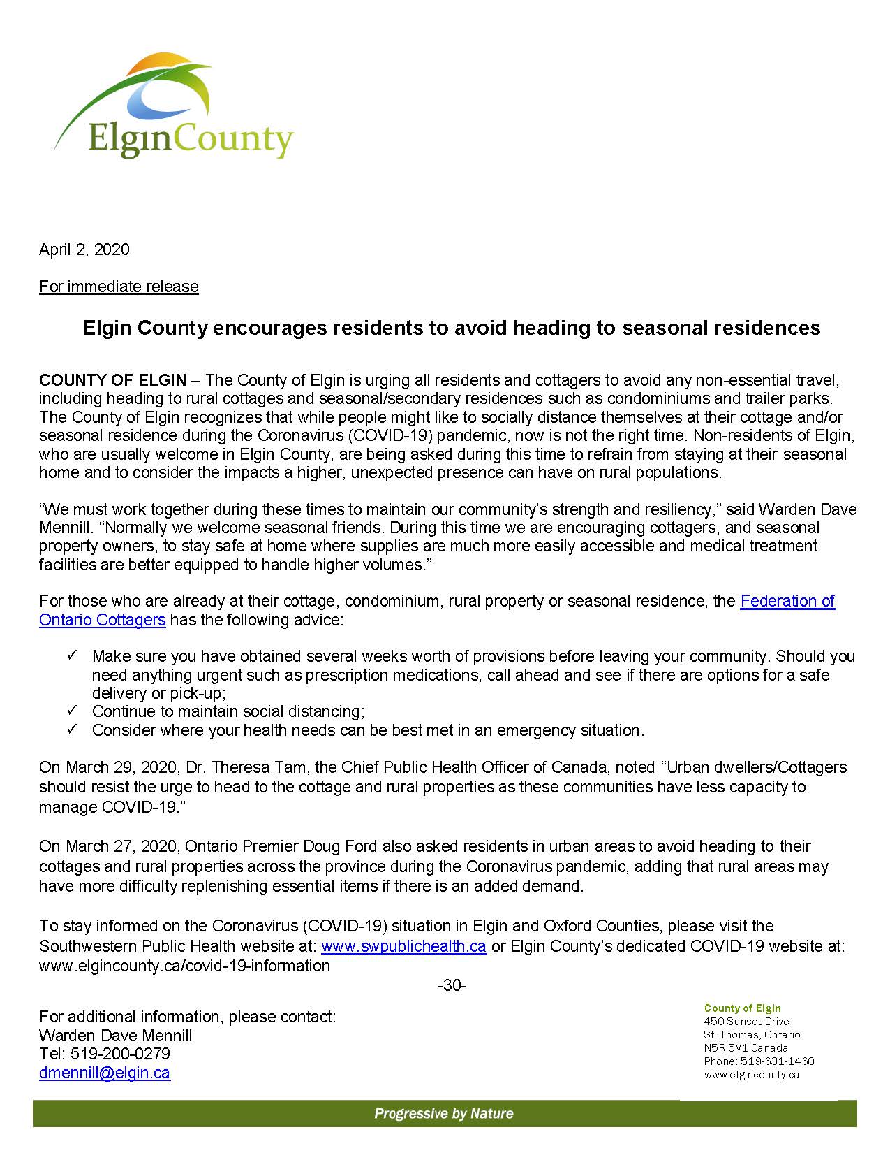 Notice from Elgin County