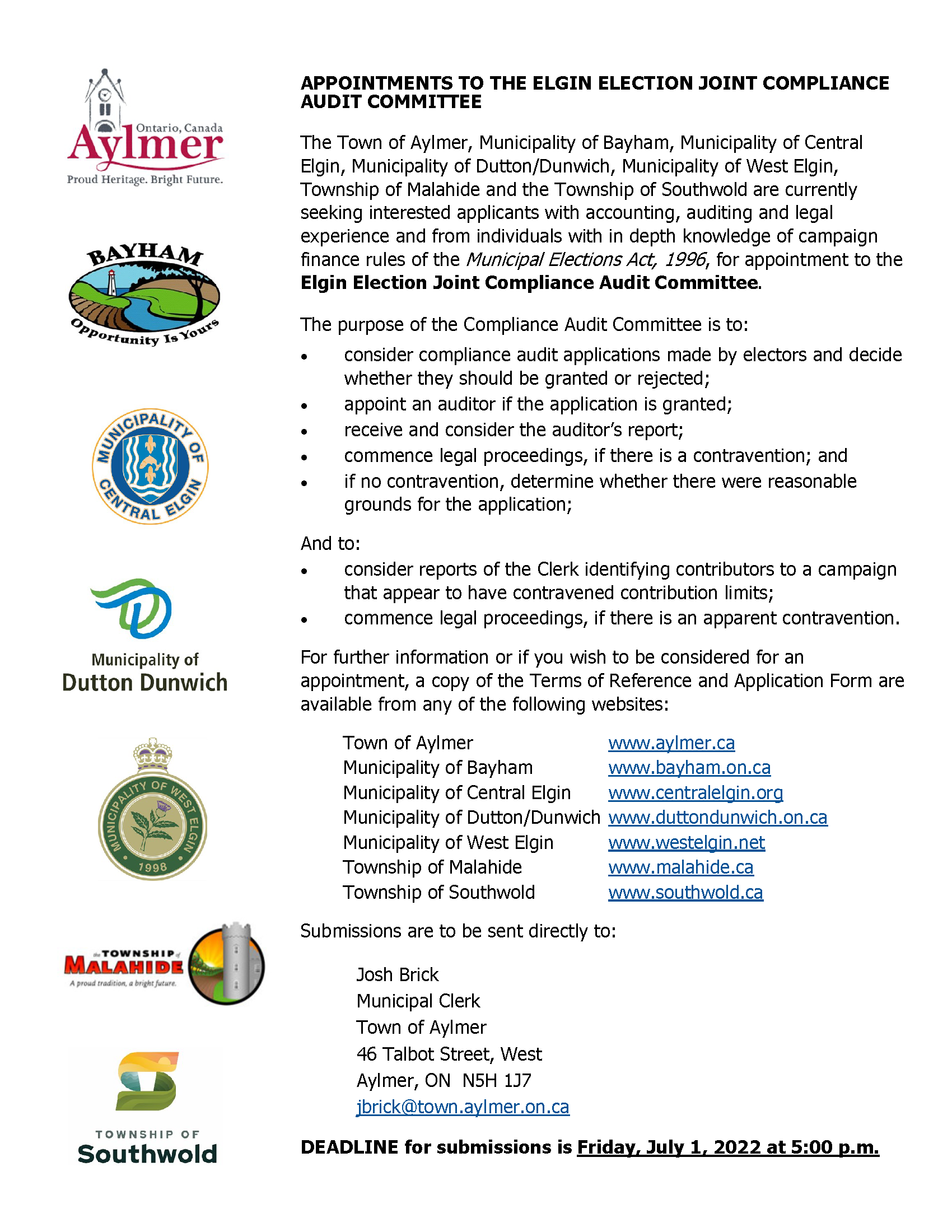 Elgin Election Joint Compliance Audit Committee Advertisement
