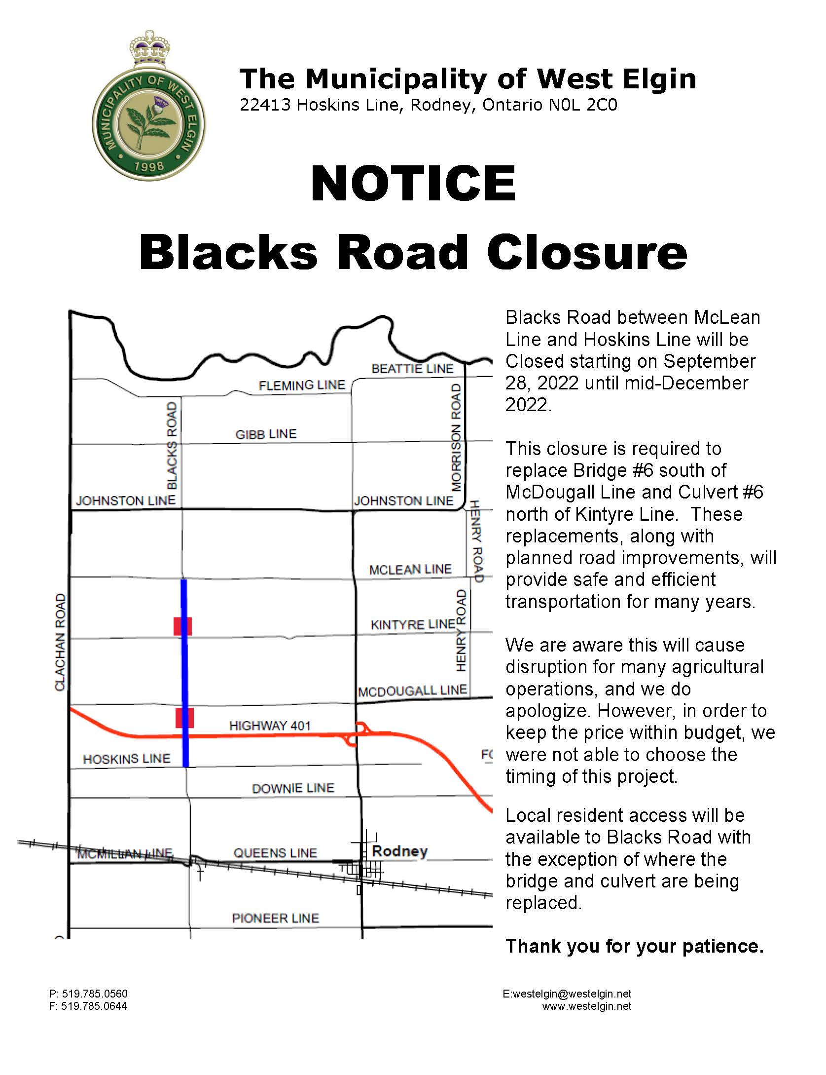 Blacks Rd Closure