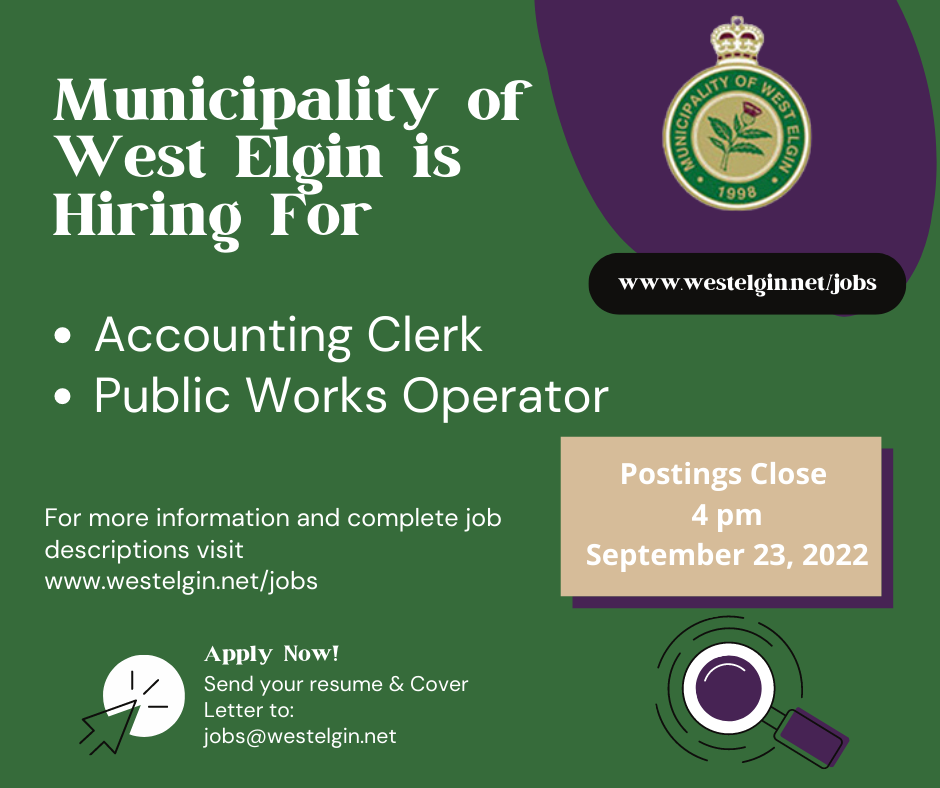 Job Postings for Accounting Clerk and Public Works Operator