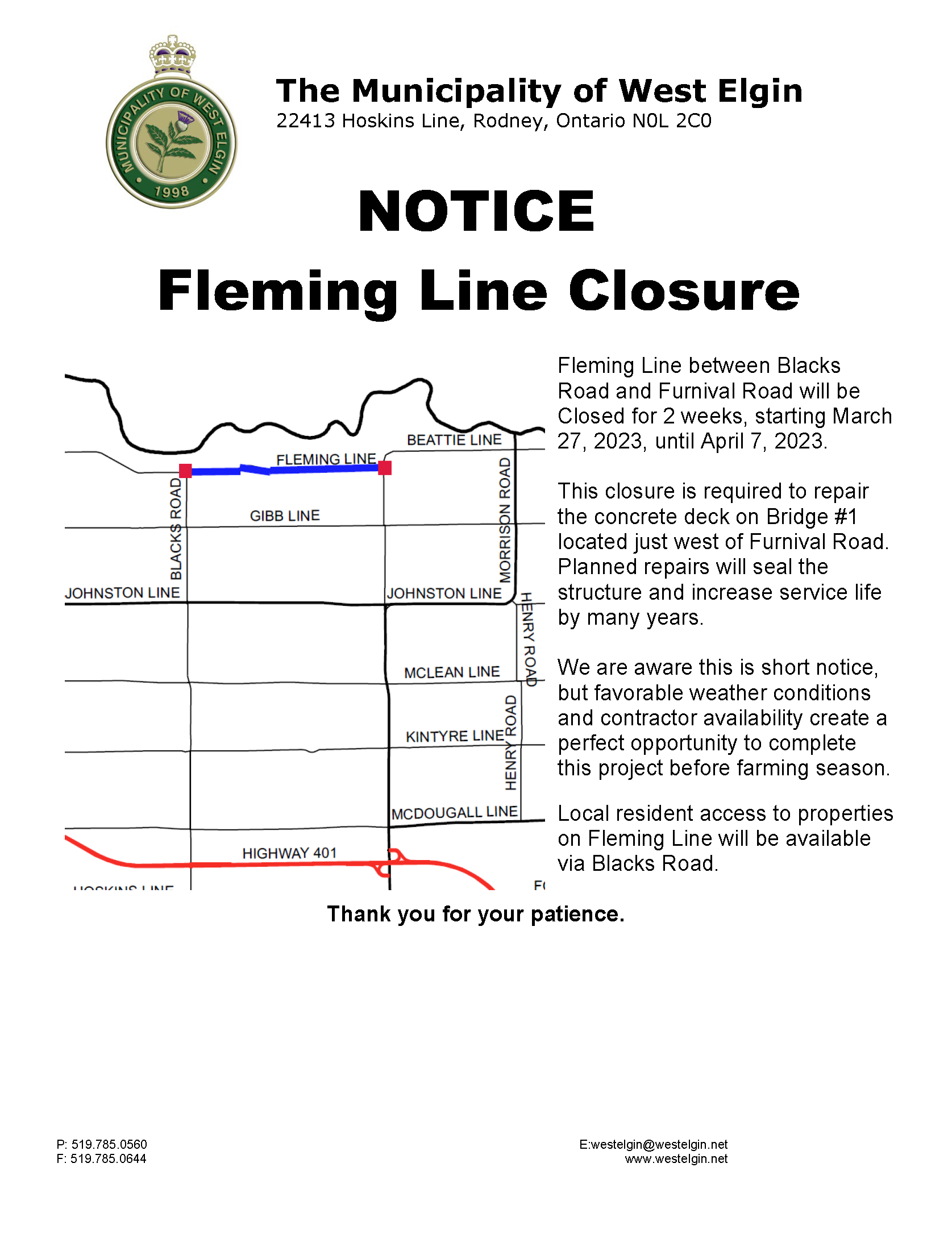 Fleming Line Closure Notice