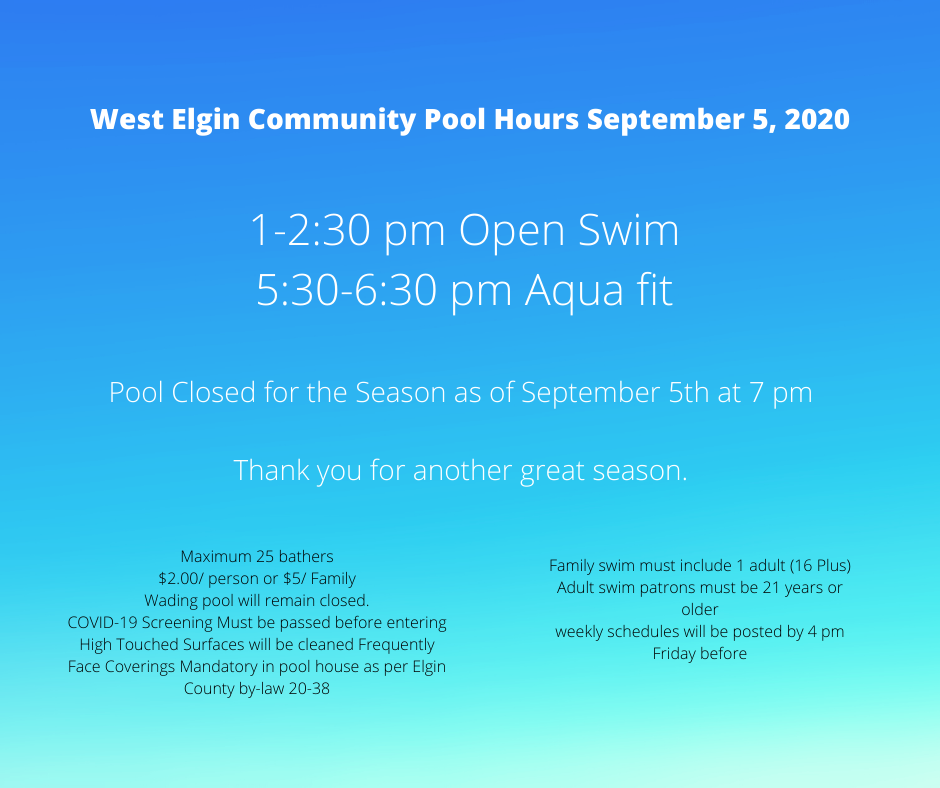 Pool Schedule September 5