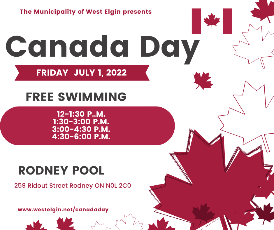 Free Swim Schedule for Canada Day