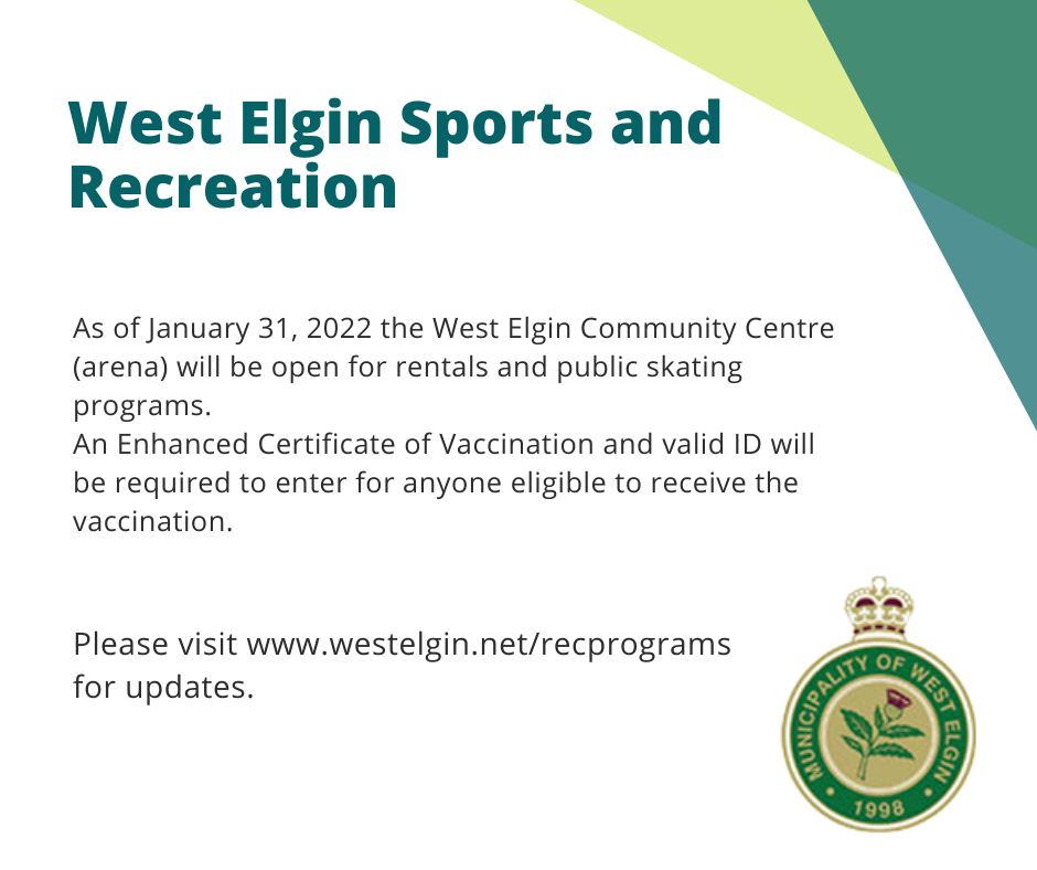 covid-19 update for West Elgin Community Centre 