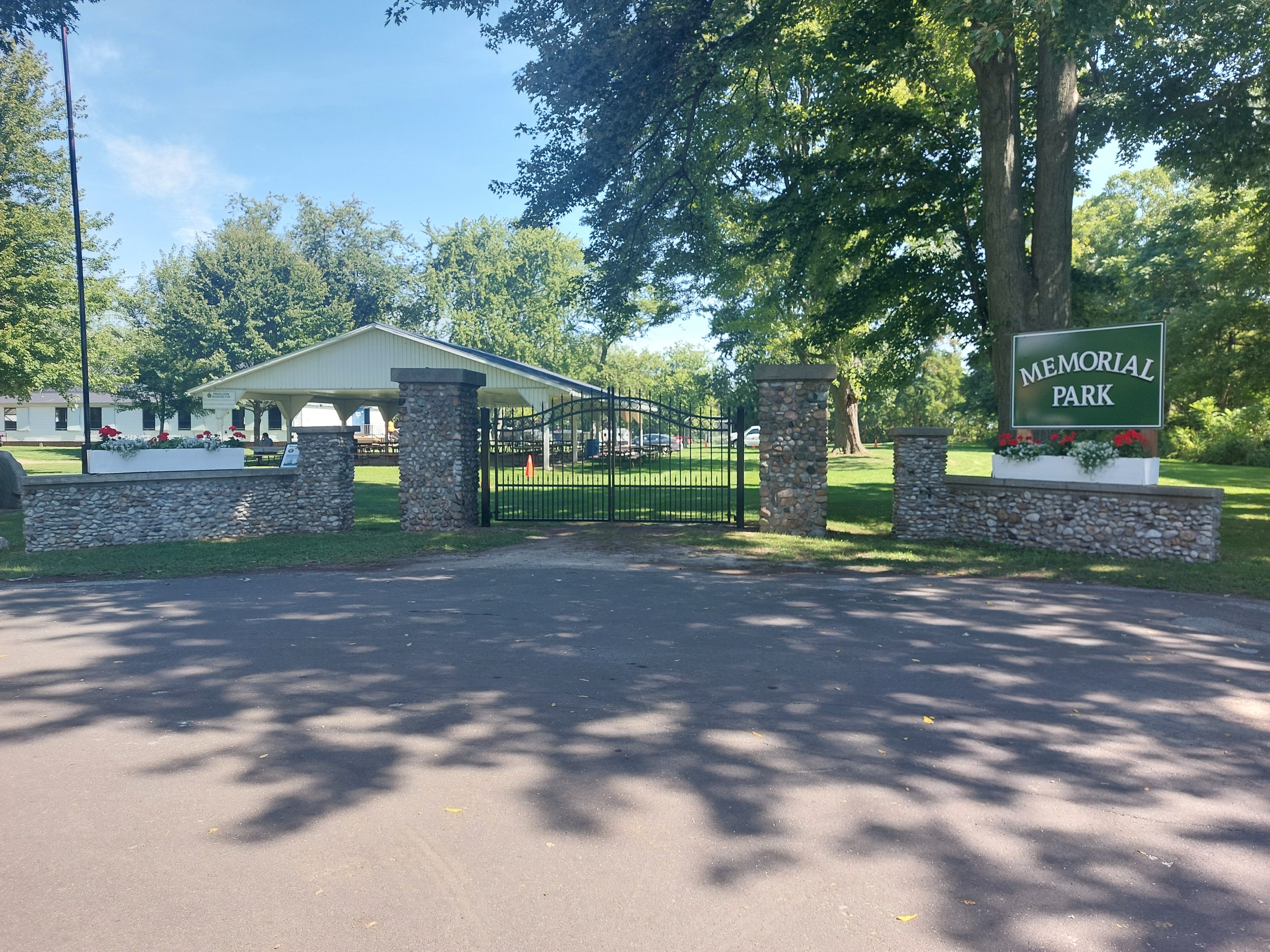 Gates and sign at Memorial Park