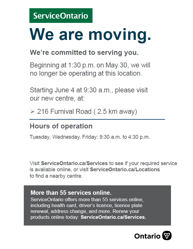 Service Ontario is Moving